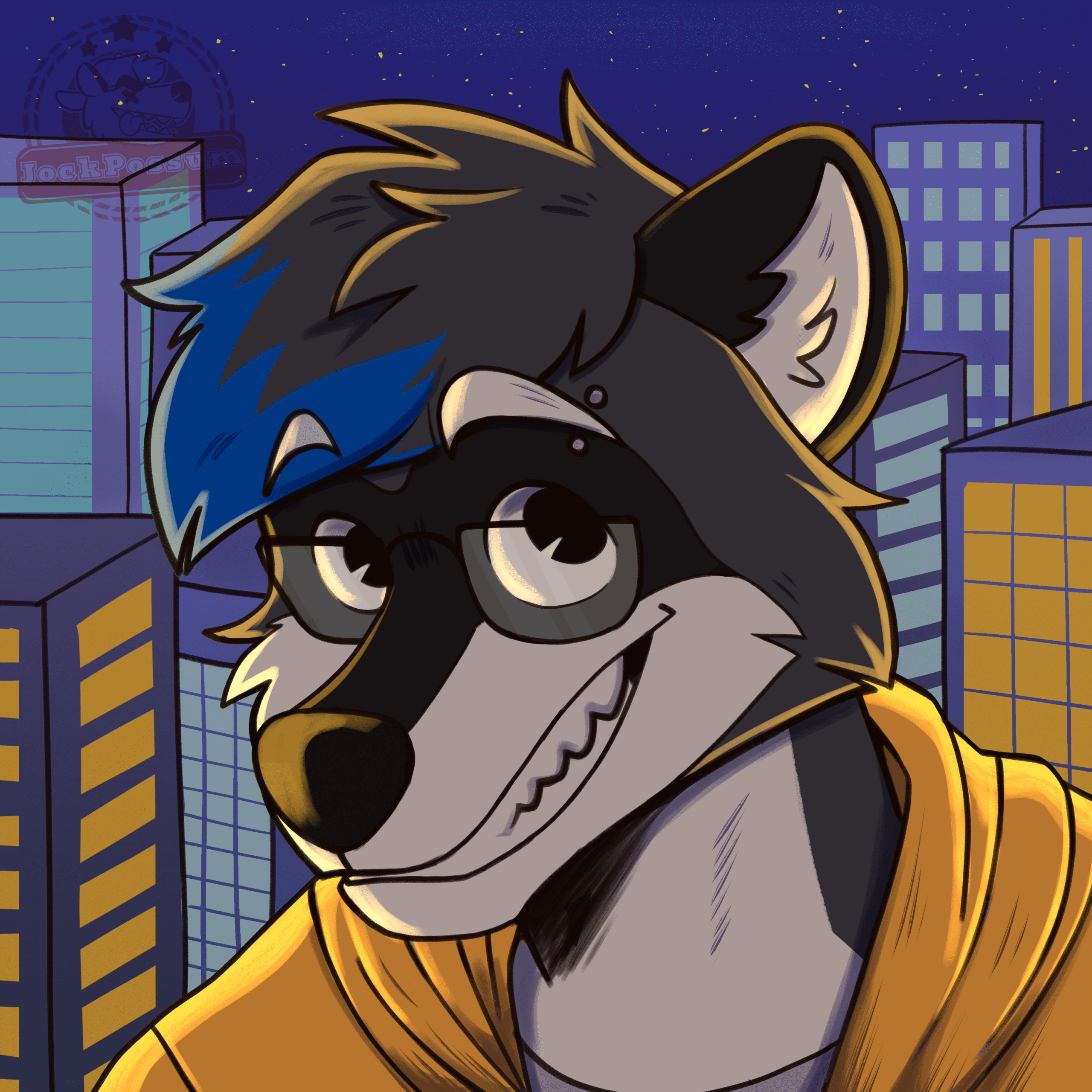 An illustration of Shiro Sirius, a raccoon with a blue highlight